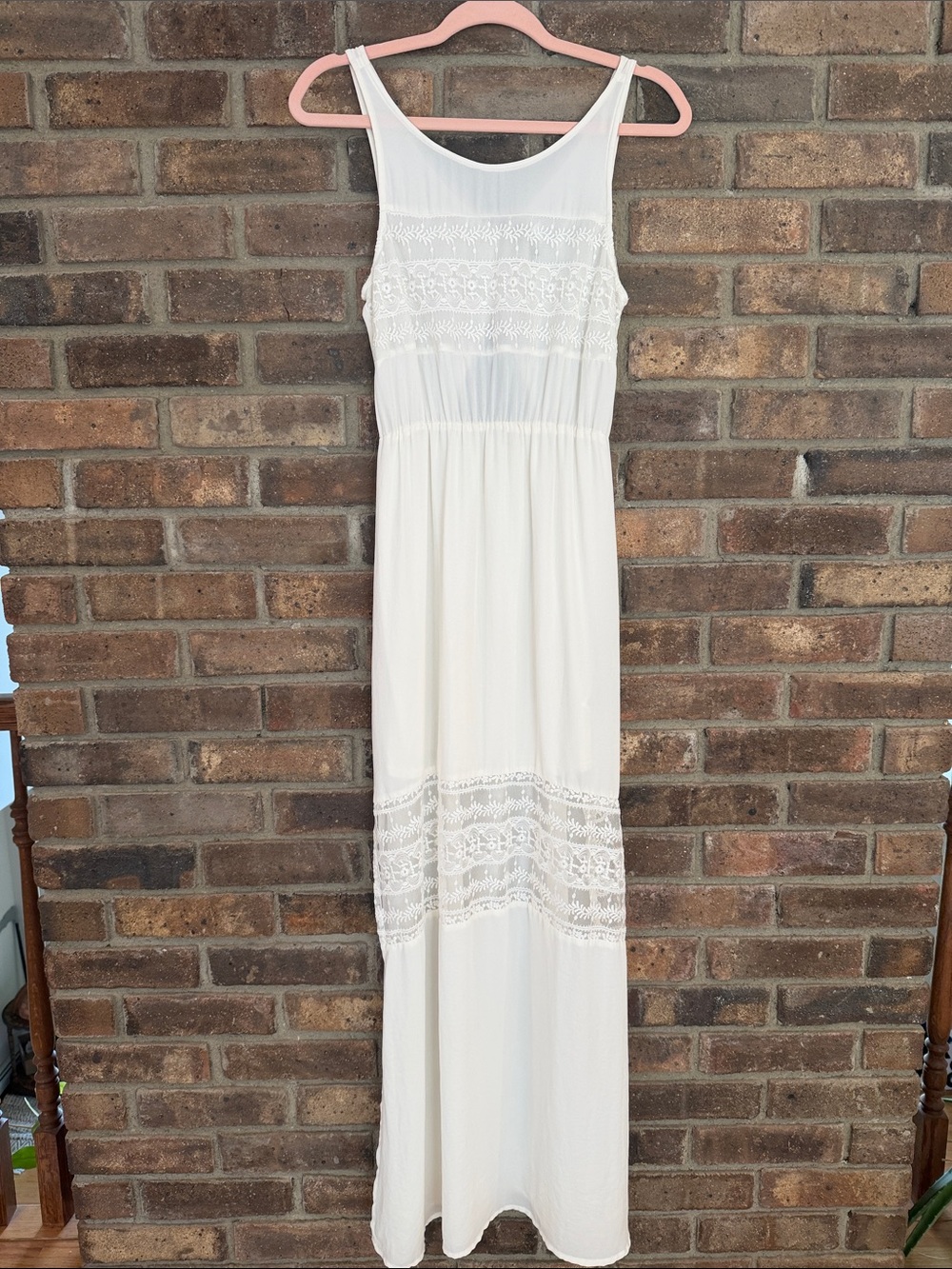 Divided White Lace-Trim Maxi Dress